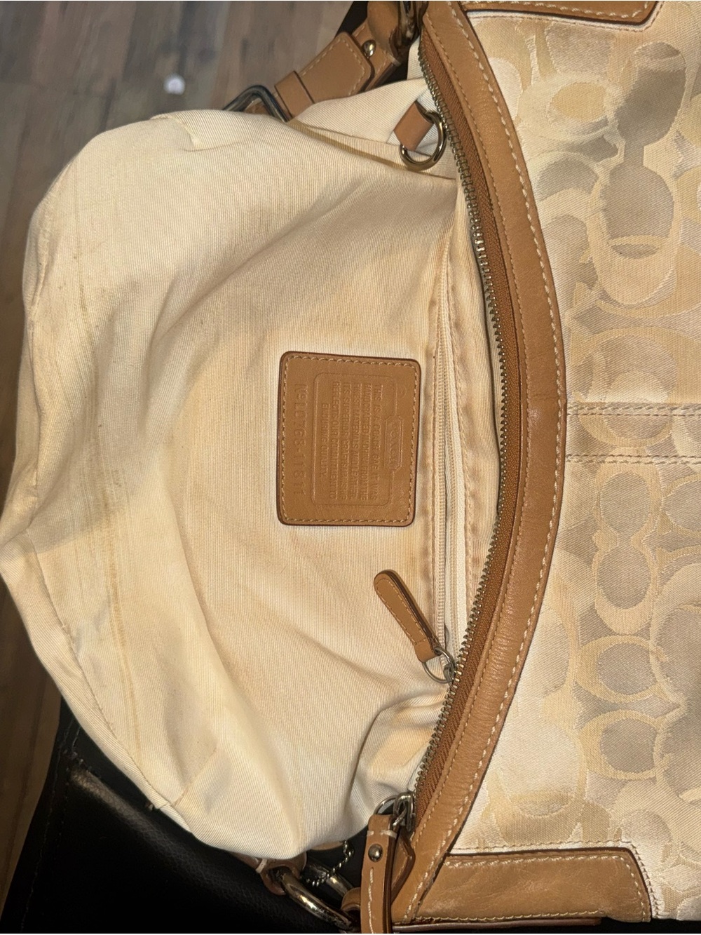 Coach Tan and Ivory Signature Shoulder Hobo - Picture 10 of 12